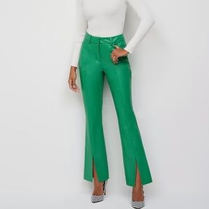 Green Faux-Leather Front-Slit Flare Pant